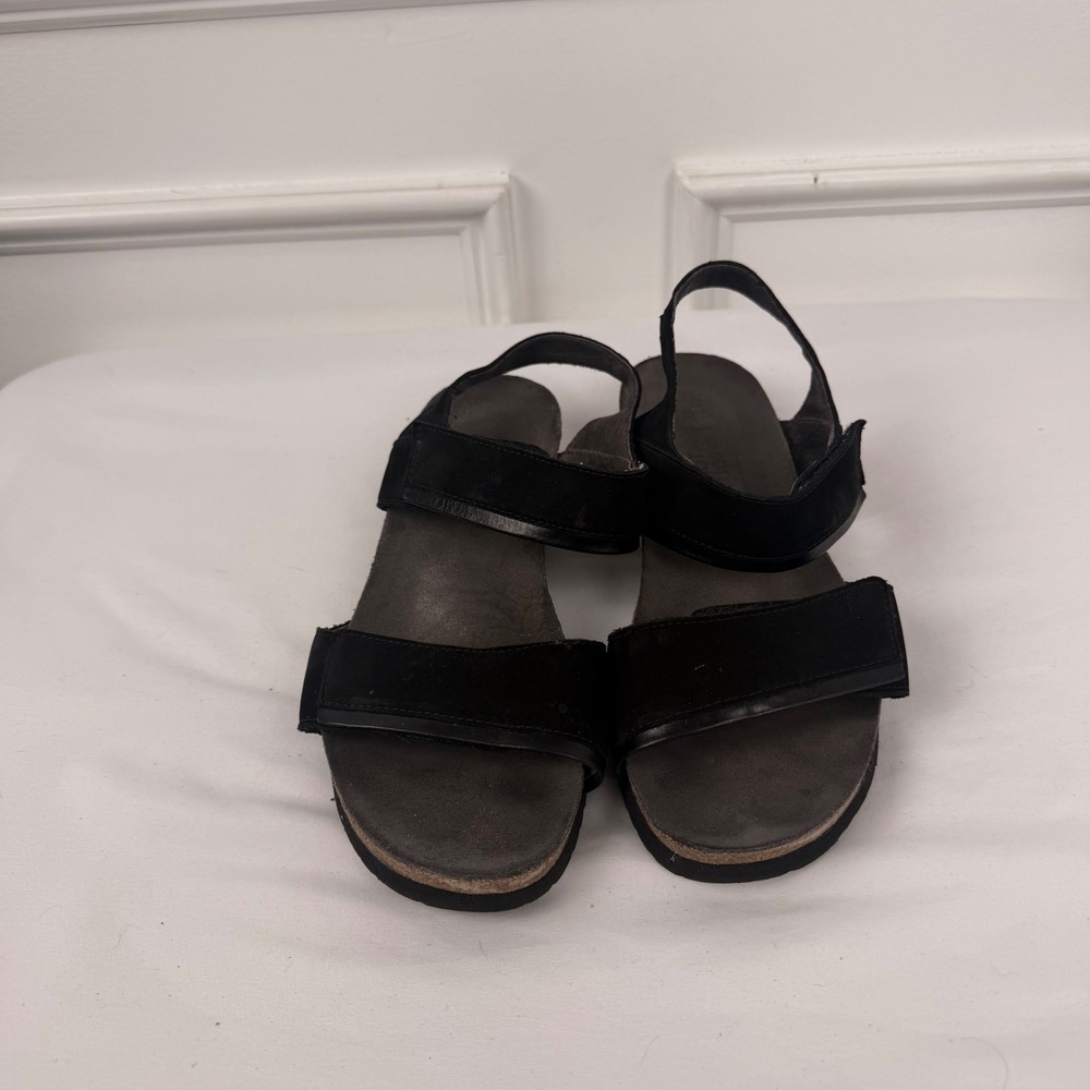 Naot Kayla Black Nubuck Leather Wedge Sandals Womens 38 L7‎ Comfort Strappy